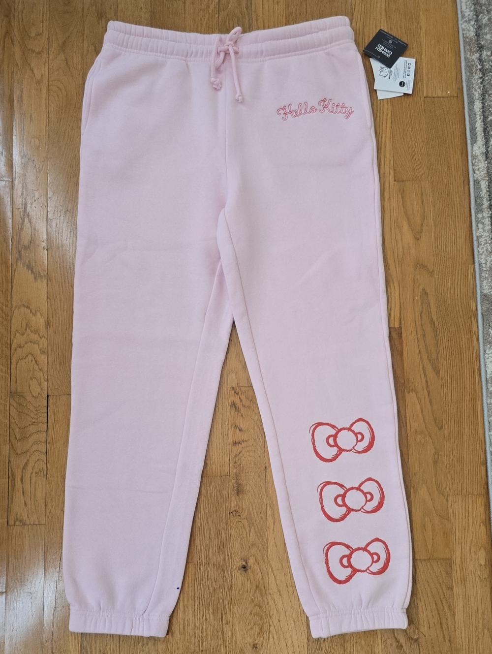 Hello Kitty Brand Light Pink Sweatpants with Red Bow Prints Size Large